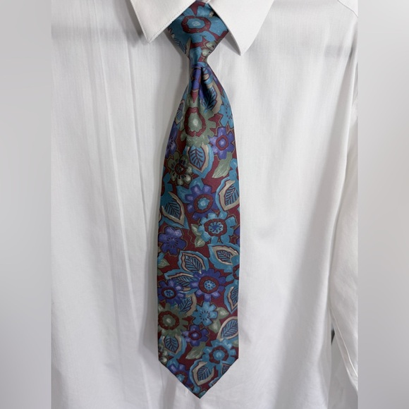 Dior Blue and Burgundy Floral Tie - Picture 1 of 3